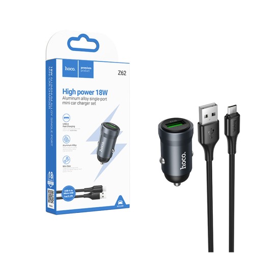 Hoco Car Charger Z62 Energy With Micro Cable 1m 18W Metal Gray